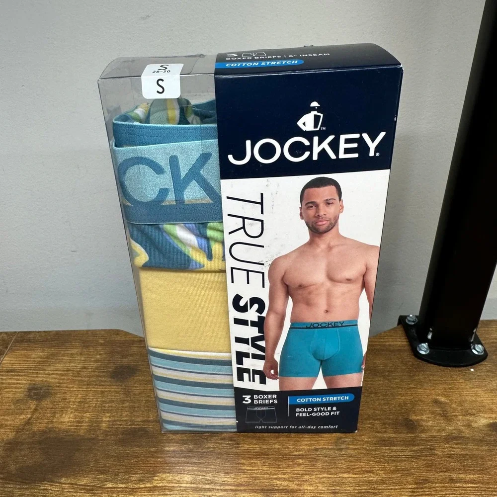 NEW Jockey Bold True Style Men Boxer Briefs 3-Pack Cotton Stretch Blue Yellow S